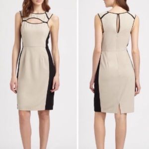 NWOT BCBG Khaki and Black Cut Out Formal Dress